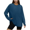 thumbnail image 1 of safuny Women's Casual Pullover Solid Color Long Sleeve T Shirt Basic Round Neck Loose Thumb Hole Sweatshirt Blue _f S, 1 of 3