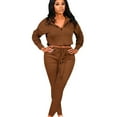 thumbnail image 1 of safuny Women's Casual Suit Comfy Casual Plus Size Suit For Girlfriend Wife Daughter Dressy Lapel Long Sleeve Solid Color Brown S, 1 of 6
