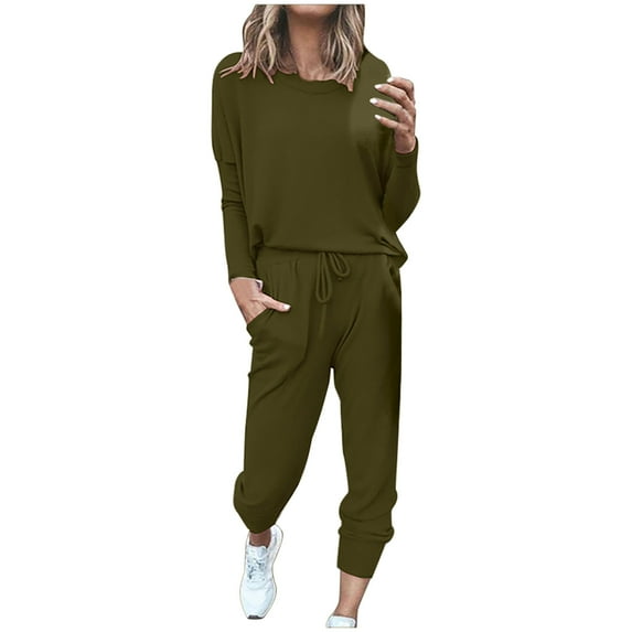 safuny Women's Casual Suit Crewneck Long Sleeve Plus Size Suit For Girlfriend Wife Daughter Solid Color Dressy Comfy Casual Green S