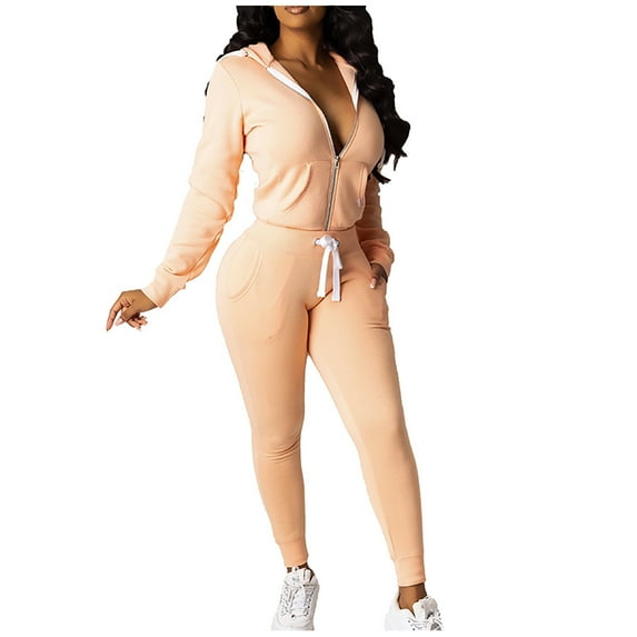 safuny Women's Casual Suit Long Sleeve Comfy Casual Plus Size Suit for Girlfriend Wife Daughter Dressy Solid Color Hooded Neck Orange L