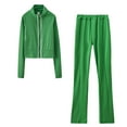 thumbnail image 1 of safuny Women's Casual Suit at Home Stand Collar Plus Size Suit For Girlfriend Wife Daughter Solid Color Comfy Casual Dressy Long Sleeve Green S, 1 of 3