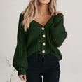 thumbnail image 1 of safuny Women's Chunky Knit Open Front Sweater Long Sleeve V Neck Button Up Coat Loose Cardigan Outerwear Green _k L, 1 of 5