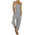 thumbnail image 1 of safuny Women's Cotton Jumpsuit Overalls Baggy Pocket Pants Romper Solid Color Button Relaxed Sleeveless Scoop Neck Trousers Casual Comfy Trendy Teen Girls Gray XL, 1 of 4