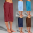 thumbnail image 1 of safuny Women's Cotton Lined Capri Straight Leg Pants Teen Girls Elastic Waist Drawstring Fashion Casual Activewear Relaxed Trousers Workout Solid Color Holiday Blue L, 1 of 8