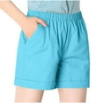 thumbnail image 1 of safuny Women's Cotton Lined Loose Shorts with Pocket Casual Workout Trousers Holiday Fashion Clearance Elastic Waisted Comfy Stretch Summer Pants Teen Girls Blue L, 1 of 4