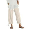 thumbnail image 1 of safuny Women's Cotton Linen Capri Pants Fashion Girls Teen Relaxed Solid Color High Elastic Waist Trousers Casual Comfy Daily Beige L, 1 of 5