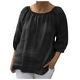 thumbnail image 1 of safuny Women's Cotton Linen Elegant Shirts Solid Tops Trendy Shirts Fall Long Sleeve Holiday Off Shoulder Neck Casual Relaxed Black XL, 1 of 6