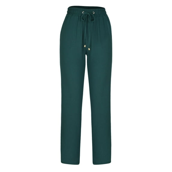 safuny Women's Cotton Linen Sweatpants Jogger Pants Summer Relaxed Drawstring Leisure Comfy High Elastic Waist Trousers Solid Fashion Clothing Breathable Army Green XL