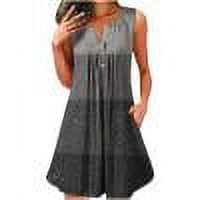 safuny Women's Cotton Linend Mini Loose Dress Pajamas Sundress Color Block Round Neck Clearance Fashion Nightgown Casual Relaxed Summer Sleeveless Dress Black XXXL