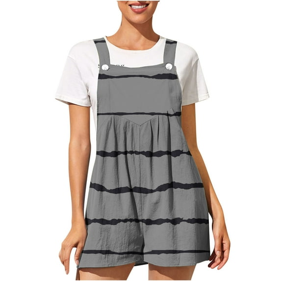 safuny Women's Cotton Short Jumpsuit Rompers Solid Leisure Bandage Button Loose Baggy Pocket Sleeveless Scoop Neck Clothing Summer Retro Comfy Trousers Fashion Gray