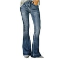 thumbnail image 1 of safuny Women's Denim Flare Pants Jeans Fall Low Waist Trousers Casual Daily Trendy Solid Retro Relaxed Girls Navy M, 1 of 6