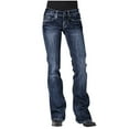 thumbnail image 1 of safuny Women's Denim Flare Pants Jeans Fall Low Waist Trousers Fit Casual Daily Trendy Solid Retro Relaxed Girls Dark Blue XS, 1 of 6