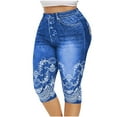 thumbnail image 1 of safuny Women's Fake Denim Capri Legging Pencil Pants Casual Comfy Stretchy Sports Relaxed Floral Trousers Fashion Teen High Elastic Waist Girls Light Blue XXXXXL, 1 of 3