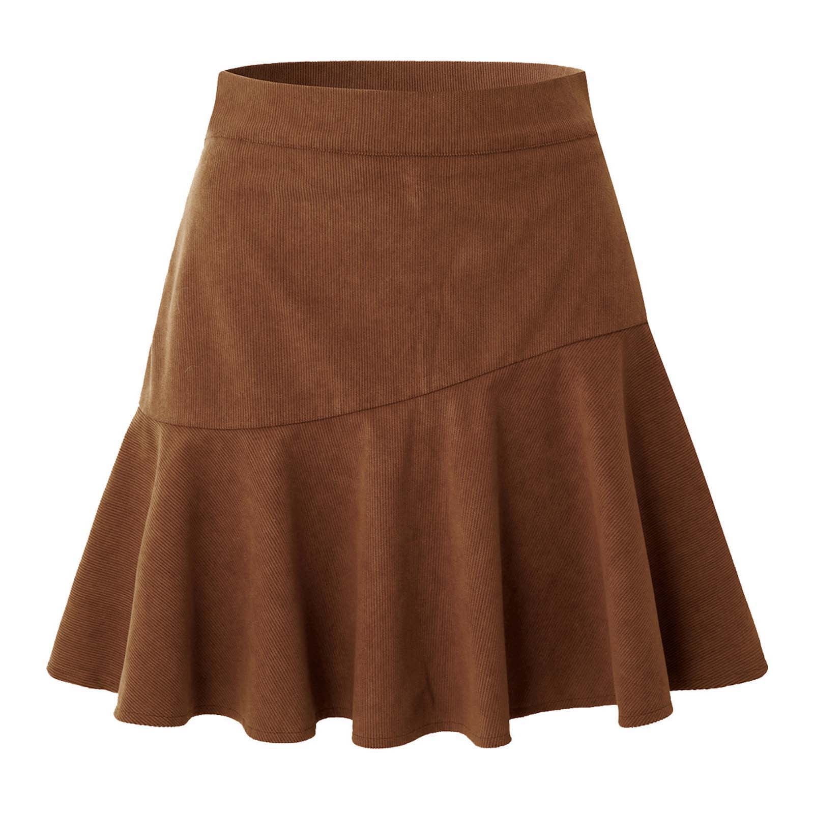 safuny Women s Faux Suede Mini A Line Skirts High Waisted Summer Holiday Y2K Girls Fashion Elegant Casual Basic Versatile Stretchy Flared Vintage Tenis Clearance Brown S Walmart