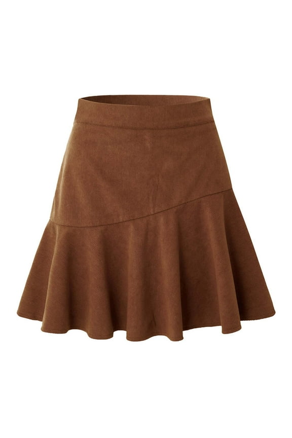 Women's Faux Suede Mini A Line Skirts High Waisted Summer Holiday Y2K Girls Fashion Elegant Casual Basic Versatile Stretchy Flared Vintage Tenis Brown L