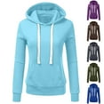 thumbnail image 1 of safuny Women's Fit Hooded Sweatshirt Pocket Round Neck Solid Drawstring Pullover Trendy Shirts Fall Sports Casual Relaxed Long Sleeve Holiday Army Green S, 1 of 3