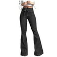 thumbnail image 1 of safuny Women's Flared Jeans Denim Wide Leg Pants Girls Trendy Trousers Solid Teen High Waist Casual Comfy Bandage Holiday Black XXL, 1 of 9