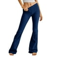 thumbnail image 1 of safuny Women's Flared Jeans Denim Wide Leg Pants Trendy Trousers Casual Comfy Elegant Irregularity Cowboy Solid Girls Teen Holiday High Waist Dark Blue M, 1 of 1