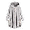 thumbnail image 1 of safuny Women's Fleece Casual Outwear Jackets Plus Size Button Plush Tops Hooded Loose Cardigan Wool Coat Winter Jacket Solid Color Dressy Lounge Trendy Blazer Pullover Gray, 1 of 8