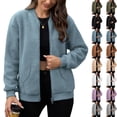 thumbnail image 1 of safuny Women's Fleece Crew Neck Jacket Long Sleeve Fuzzy Comfy Coat Zip Up Fall Winter Jackets with Pockets Coffee _d L, 1 of 6