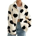 thumbnail image 1 of safuny Women's Fleece Jackets Reversible Heart Graphy Fuzzy Zip Up Coats Aesthetic Winter Oversized Outwear Black _i S, 1 of 7