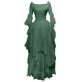 thumbnail image 1 of safuny Women's Floor Length Cosplay Dress Plus Size Solid Color Elegant Retro Irregular Hem High Waist Holiday Long Sleeve Off Shoulder Trendy Dresses Army Green L, 1 of 5