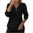 thumbnail image 1 of safuny Women's Half Zip Quilted Pullover Sweatshirts Square Neck Long Sleeve Tops Textured Solid Casual Fashion Fall Sweaters Black _f XXL, 1 of 6