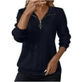 thumbnail image 1 of safuny Women's Half Zip Quilted Pullover Sweatshirts Square Neck Long Sleeve Tops Textured Solid Casual Fashion Fall Sweaters Navy _f M, 1 of 6