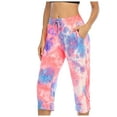 thumbnail image 1 of safuny Women's Jogger Cuff Cropped Pants Tie Dye Print Clothing Retro Elastic Waist Summer Comfy Trousers Casual Drawstring Sports Fashion Pink L, 1 of 4