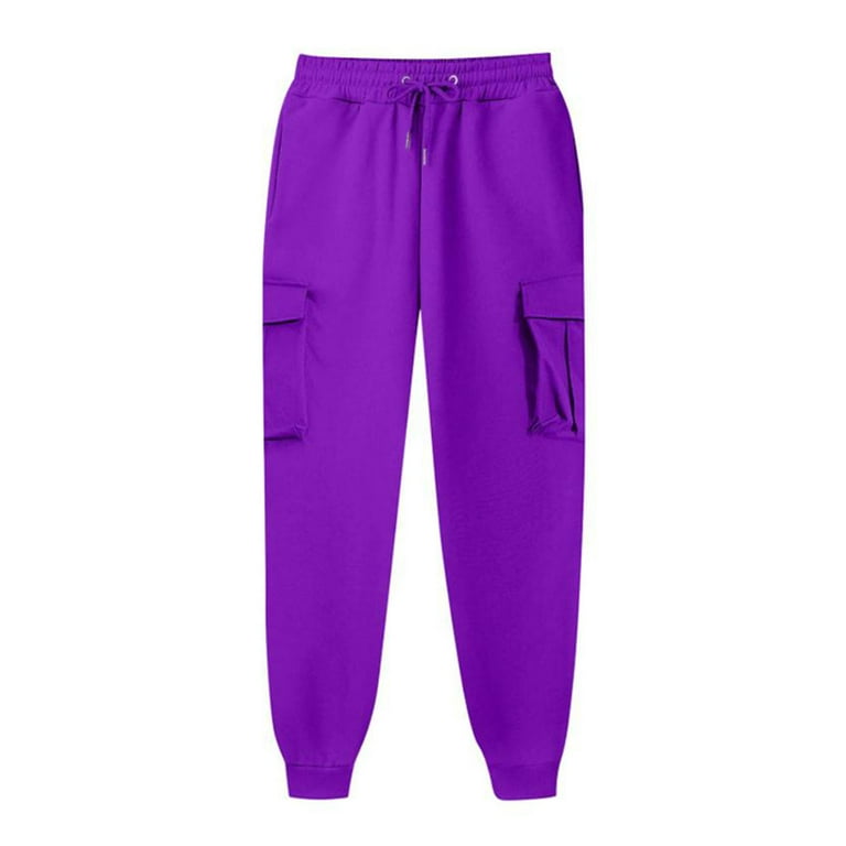 safuny Women's Jogger Sweatpants Sports Running Cargo Pants Girls Teen  Holiday Casual Comfy Daily High Waist Trendy Trousers Solid Color Purple S