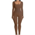 thumbnail image 1 of safuny Women's Jumpsuit Jumpsuit for Lady Wife Daughter Girlfriend Comfy Lounge Casual Fashion Full Length Trousers Solid Color Long Sleeves V Neck Sports Elastic Pants Brown L, 1 of 5