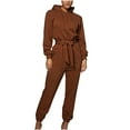 thumbnail image 1 of safuny Women's Jumpsuit Jumpsuit For Lady Wife Daughter Girlfriend Fashion Full Trousers V-Neck Long Sleeve Zip Belt Closure Jumpsuit Solid Color Comfy Lounge Casual Brown S, 1 of 9