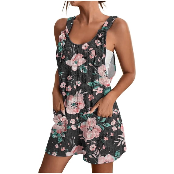 safuny Women's Jumpsuits Romper Overalls Causal Bandage Loose With Pocket For Women Summer Leaves Print Scoop Neck Trousers Sleeveless Multicolor XXL