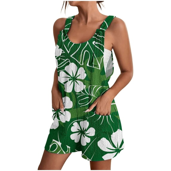 safuny Women's Jumpsuits Romper Overalls Sleeveless Summer Causal Print Scoop Neck Trousers Bandage Loose With Pocket For Women Multicolor L