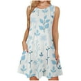 thumbnail image 1 of safuny Women's Above Knee Loose Sundress Clearance Daisy Floral Print Clothing Holiday Sleeveless Summer Beach Round Neck Dress Retro Boho Elegant Casual Comfy Sky Blue XXL, 1 of 5