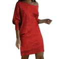 thumbnail image 1 of safuny Women's Above Knee Party Dress Solid Sequins Shiny Trendy One Shoulder Winter Elegant Cocktail Evening Holiday Long Sleeve Autumn Dresses Red S, 1 of 7
