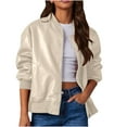 thumbnail image 1 of safuny Women's Lightweight Biker Leather Jacket Cropped Coat Motorcycle Suit Holiday Solid Color Trendy Outwear Fall Leisure Comfy Retro Pocket Turn Down Collar White S, 1 of 8