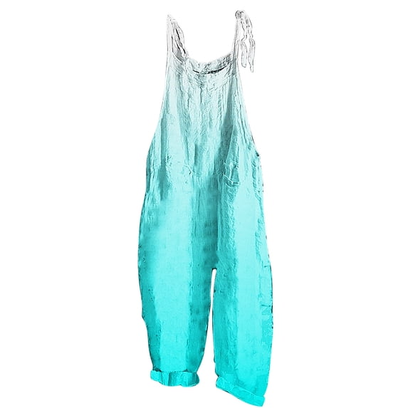 safuny Women's Linend Jumpsuit Pocket Overalls Straight Leg Pants Romper Sleeveless Scoop Neck Girls Trendy Trousers Casual Comfy Bandage Adjust Gradient Blue XXL