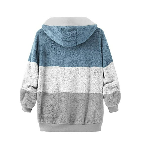 safuny Women's Long Sleeve Casual Outwear Jackets Fashion Warm Faux Coat Jacket Winter Zipper Outerwear Hooded Neck Striped Dressy Lounge Trendy Blazer Pullover Gray XXL