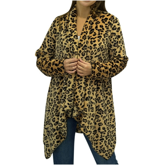safuny Women's Long Sleeve Casual Outwear Jackets Ultra-long To Ankles Look Thin And Tall Faux Coat Jacket Lapel Leopard Print Dressy Lounge Trendy Blazer Pullover Coffee L