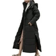 thumbnail image 1 of safuny Women's Long Sleeve Casual Outwear Jackets Winter Fashion Lengthened And Thickened Medium Length Down Cotton Jacket Hooded Neck Solid Color Dressy Lounge Trendy Blazer Pullover Black XXXL, 1 of 4