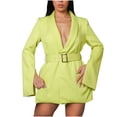 thumbnail image 1 of safuny Women's Long Sleeve Dress Fashion Solid Turn Down Neck Buttons Casual Work Formal Dress Dressy Lounge Trendy Blazer Pullover Yellow M, 1 of 5