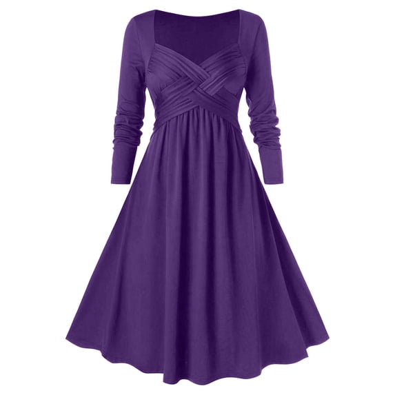 safuny Women's Long Sleeve Mid-Calf Dress Gothic Vintage Plaid Panel Hooded Button Dress Retro Dark Midi Dress Dressy Lounge Trendy Blazer Pullover Purple L