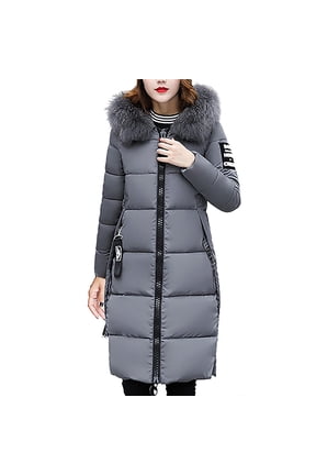 Women's Long Sleeve Parkas Solid Casual Thicker Winter Slim Down Lammy Jacket Coat Overcoat Hooded Neck Dressy Lounge Trendy Blazer Pullover Gray L