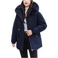 thumbnail image 1 of safuny Women's Long Sleeve Parkas Solid Casual Thicker Winter Slim Down Lammy Jacket Coat Overcoat Hooded Neck Dressy Lounge Trendy Blazer Pulr Navy M, 1 of 9