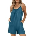 thumbnail image 1 of safuny Women's Loose Overall Shorts Sleeveless Scoop Neck Spaghetti Strap with Pocket One piece Romper Trendy Summer Pink Jumpsuits for Women Blue S, 1 of 1