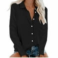 thumbnail image 1 of safuny Women's Loose Shirts with Pocket Long Sleeve Trendy Shirts Fall Solid Tops Turn Down Collar Button Elegant Casual Relaxed Holiday Black XL, 1 of 6