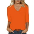 thumbnail image 1 of safuny Women's Loose Tops Clothing Fashion Fall Winter Long Sleeve Shirts V Neck Pullover Relaxed Casual Comfy Solid Tees Orange XL, 1 of 5
