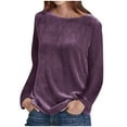 thumbnail image 1 of safuny Women's Loose Velvet Tops Long Sleeve Neck Casual Relaxed Holiday Solid Pullover Trendy Shirts Autumn Fit Clearance Purple S, 1 of 1
