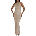 thumbnail image 1 of safuny Women's Maxi Bodycon Dress Party Solid Dress Retro Elegant Leisure Relaxed Holiday Sleeveless Fashion Spring Khaki M, 1 of 5